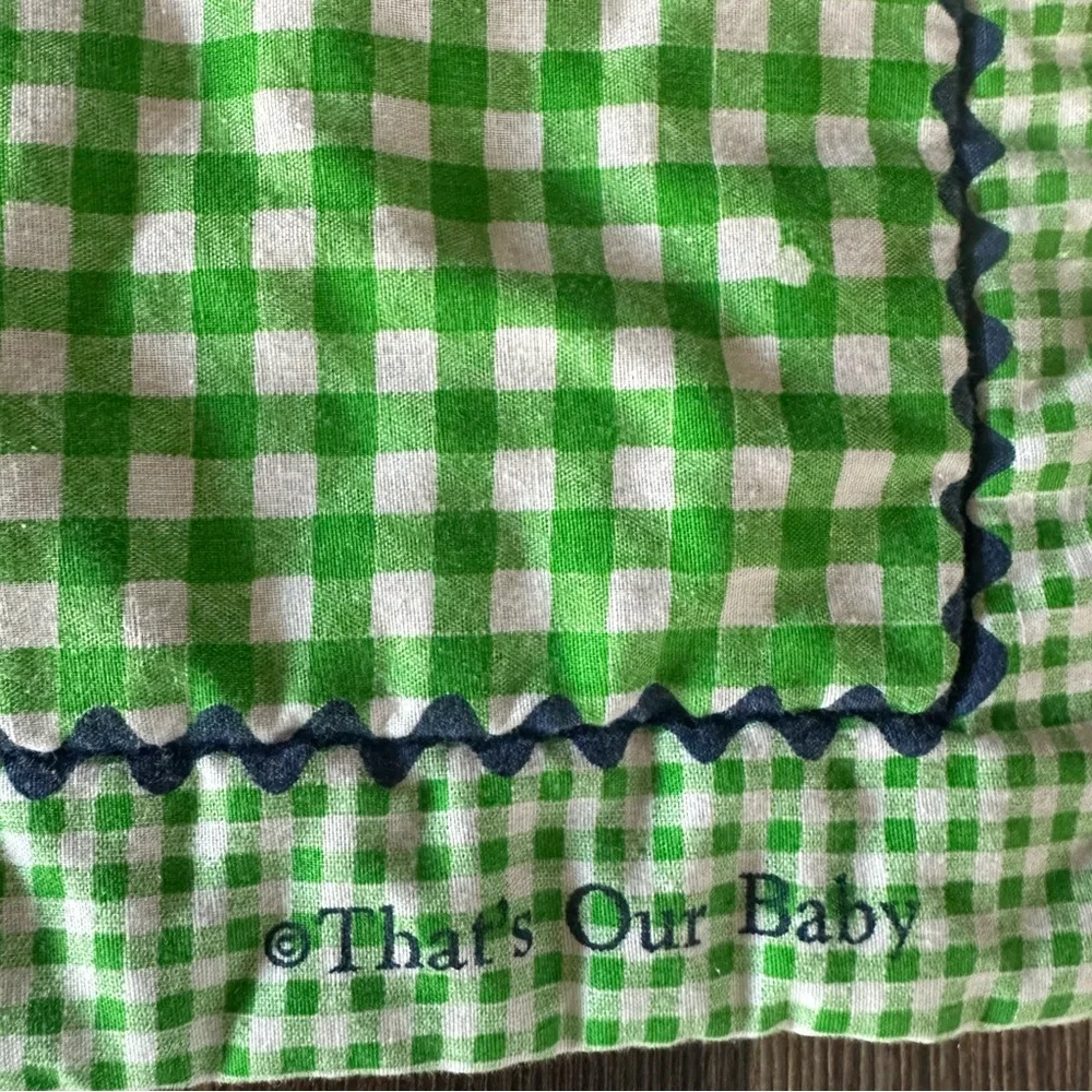 That's Our Baby green gingham lightweight quilt train flowers kids VINTAGE